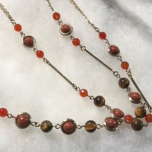 WHBM long necklace, jadeite beads, glass beads